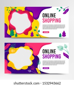 Web banner vector template. Flyer design for online shopping, digital marketing. Concept for website, banner and brochure. Modern vector template with fantasy leaves and trees. Web page flyer banner.