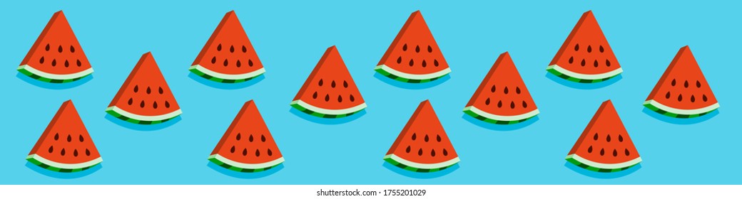Web banner with watermelon slices. Flat vector illustration.