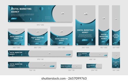 Web banners ad template. Abstract banner design web template set. Horizontal header web banner design. Editable social media post and cover design