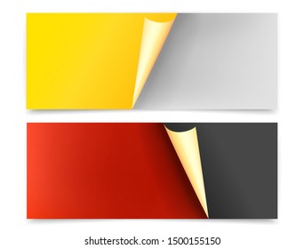 Web banners with bending corner vector set
