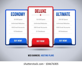 Web Banners Boxes Hosting Plans Or Pricing For Your Website Design: Banner, Order, Button, Box, List, Bullet, Buy Now