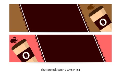 Web banners design template, coffee cup, set abstract header or footer, vector illustration