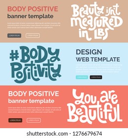 Web banners design template with hand drawn vector lettering. Body positive, mental health slogan stylized typography. Clean, minimalistic concept. Trendy style vector template. Ideal business layout.