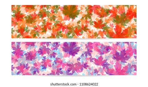 Web banners design template, maple leaves, set abstract header or footer, vector illustration