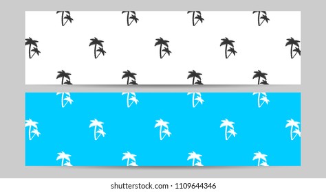 Web banners design template, palm trees, set abstract summer header or footer, vector illustration