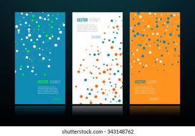 Web banners with dots connected by lines. Social network concept. Vector illustration.