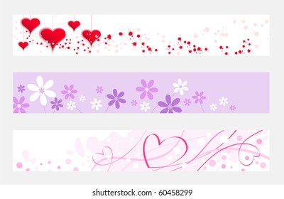 Web banners of hearts and flowers