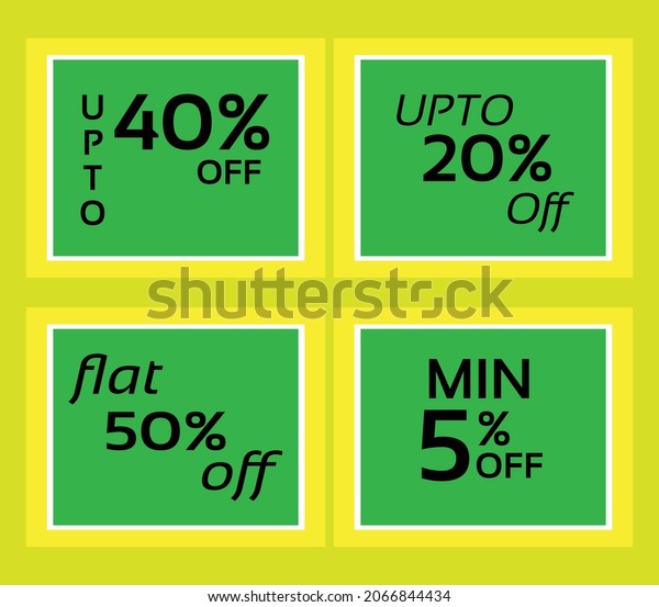 Web\
banners and labels of discount on green\
background