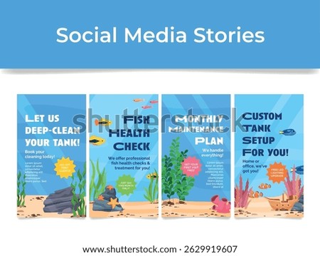 Web banners offering professional aquarium maintenance including deep cleaning, health checks and custom aquarium setup to ensure a vibrant aquatic ecosystem.