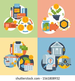 Web banners of on line payments, bank funds and business transactions vector illustration. Online banking, payment system and financial analysis. Template for landing pages, and sites