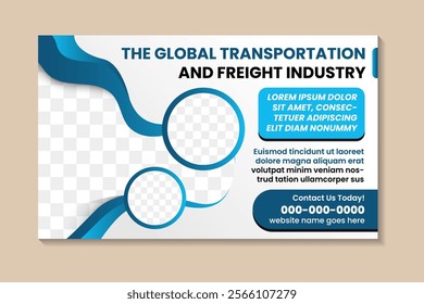 web banners on the theme of Logistics, Warehouse, Freight, Cargo Transportation. Modern grey gradient design background on horizontal layout. space for photo collage. wave element with blue.