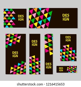 Web banners set with colorful geometric figures. Vector illustration