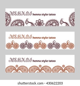 Web banners set with henna style tatoo Mehndi vector