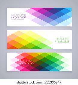 web banners set made with abstract colorful rhombus shapes
