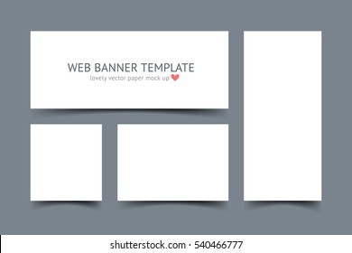 Web banners with shadow set isolated on dark gray background. White paper cards template. Realistic vector mock up