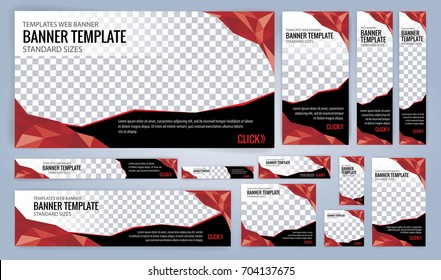 Web banners templates, standard sizes with space for photo, Red and Black modern design