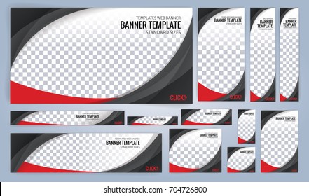 Web banners templates, standard sizes with space for photo, Red and Black modern design