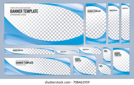 Web banners templates, standard sizes with space for photo, Blue and White modern design