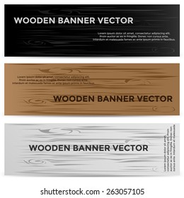 Web banners with wood texture different colored. Vector illustration.
