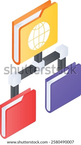 Web based File Folder Manager App isometric concept, Browsing Directory Online vector icon design, Web hosting service Symbol, Computing machines Sign, Internet Application Management illustration