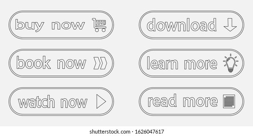Web black outline buttons isolated on white background. Set of vector outline strokes and icons. Set of modern web icons. Editable strokes. Vector