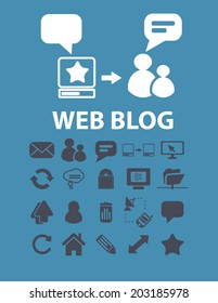 blog web, chat, voz, iconos de la comunidad, signos, símbolos establecidos, vector