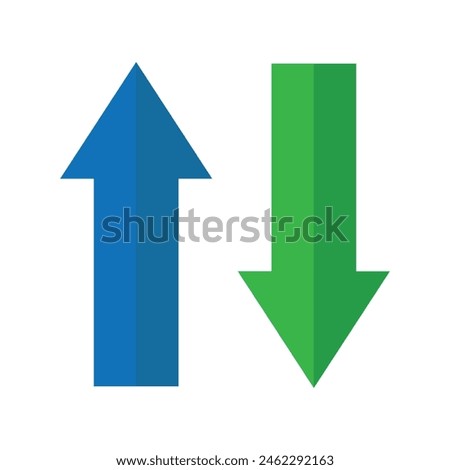 web blue arrow up and green down arrow sign. flat style design. Up and down arrows icon vector, filled flat sign, solid pictogram isolated on white. Exchange symbol. Vector illustration. Eps file 12.