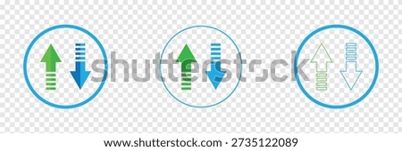 Web blue arrow up and green down arrow sign. flat style design. up and down arrows icon vector, filled flat sign, solid pictogram isolated on white. exchange symbol. vector illustration. EPS 10 .