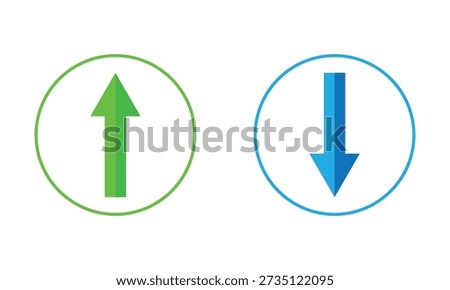 Web blue arrow up and green down arrow sign. flat style design. up and down arrows icon vector, filled flat sign, solid pictogram isolated on white. exchange symbol. vector illustration. EPS 10 .