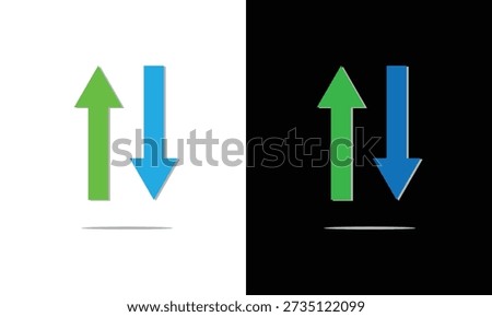 Web blue arrow up and green down arrow sign. flat style design. up and down arrows icon vector, filled flat sign, solid pictogram isolated on white. exchange symbol. vector illustration. EPS 10 .