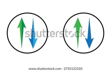 Web blue arrow up and green down arrow sign. flat style design. up and down arrows icon vector, filled flat sign, solid pictogram isolated on white. exchange symbol. vector illustration. EPS 10 .