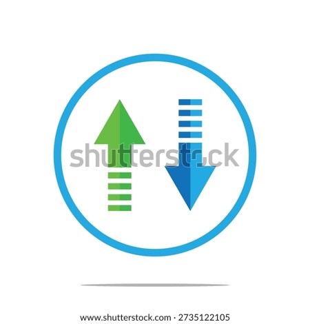 Web blue arrow up and green down arrow sign. flat style design. up and down arrows icon vector, filled flat sign, solid pictogram isolated on white. exchange symbol. vector illustration. EPS 10 .