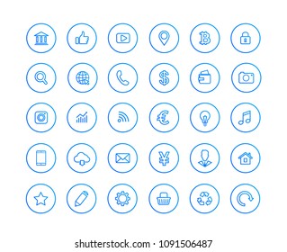 Web blue vector icons set Web blue vector icons set