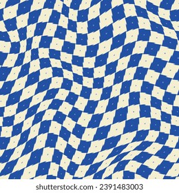 Web blue warped pixelated checkerboard pattern. Seamless vector