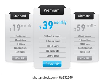 Web Boxes Hosting Plans Vector EPS10