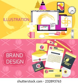 Web brand design concept. Computer monitor for design in flat design