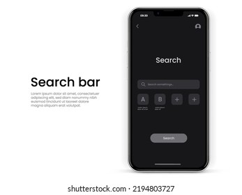 Web browser application, internet browser search engine template with 3d smartphone mockup. Search bar for UI UX website, mobile app. Search address and navigation bar mockup.