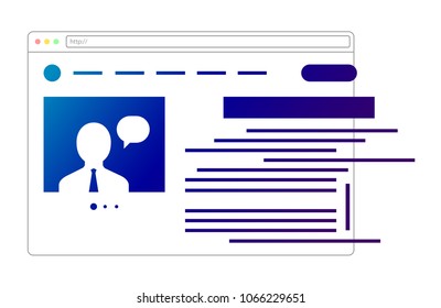 Web Browser Concept. linear news site template. text, photo in browser
