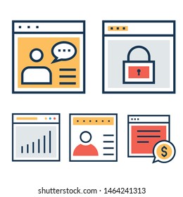 Web Browser Concept. Simple browser window on yellow blue red background. Browser search profile error info. Vector stock illustration