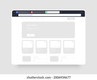 Web browser concept. Wireframes screens. Web window screen mockup.