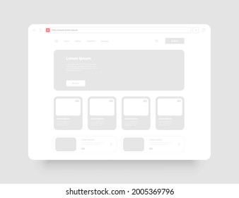 Web browser concept for your website presentation. Wireframes screens. Web window screen mockup.