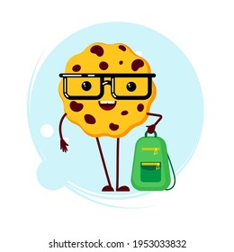 Web Browser Cookie character. Funny Internet Cookie emoji. Smart cookies character biscuit with geeky glasses. Concept vector illustration.