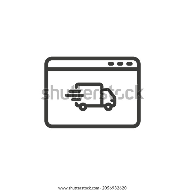 Web\
browser with delivery car icon on white\
background.