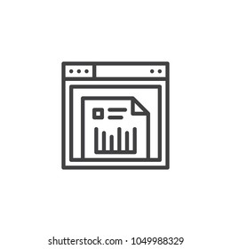 Web browser document outline icon. linear style sign for mobile concept and web design. Online financial analytics document line vector icon. Symbol logo illustration. Pixel perfect vector graphics