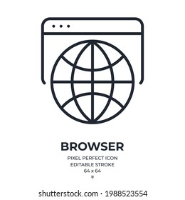 Web browser editable stroke outline icon isolated on white background flat vector illustration. Pixel perfect. 64 x 64.