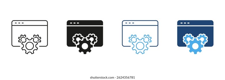 Web Browser With Gears Icon Set. Website Optimization, Configuration, And Development Symbol Collection. Software Engineering And System Management. Isolated Vector Illustration. - Powered by Shutterstock - Get 15% off with code: PIKWIZARD15