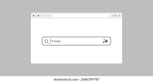 Navegador da Web e barra de geração. Assistente e ferramenta AI. Conceito de inteligência artificial. Prompt de entrada como comandos para pesquisa e análise pelo AI. Ilustração vetorial.