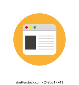 Web browser icon. Internet window. Vector flat design. Yellow circle background.