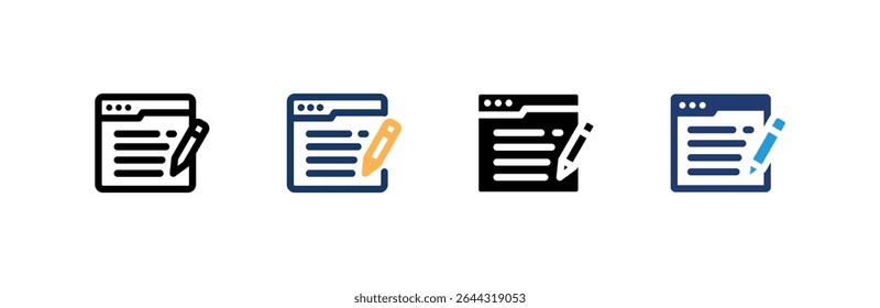 Web Browser icon set multiple style collection. Vector illustration.