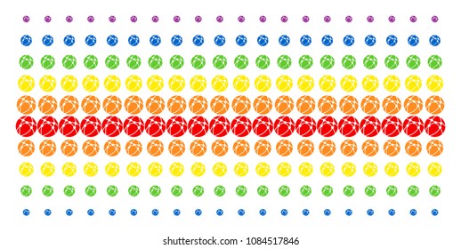 Web Browser icon spectrum halftone pattern. Vector items arranged into halftone matrix with vertical rainbow colors gradient. Designed for backgrounds, covers, templates and abstraction effects.